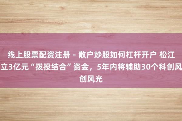线上股票配资注册 - 散户炒股如何杠杆开户 松江确立3亿元“拨投结合”资金，5年内将辅助30个科创风光